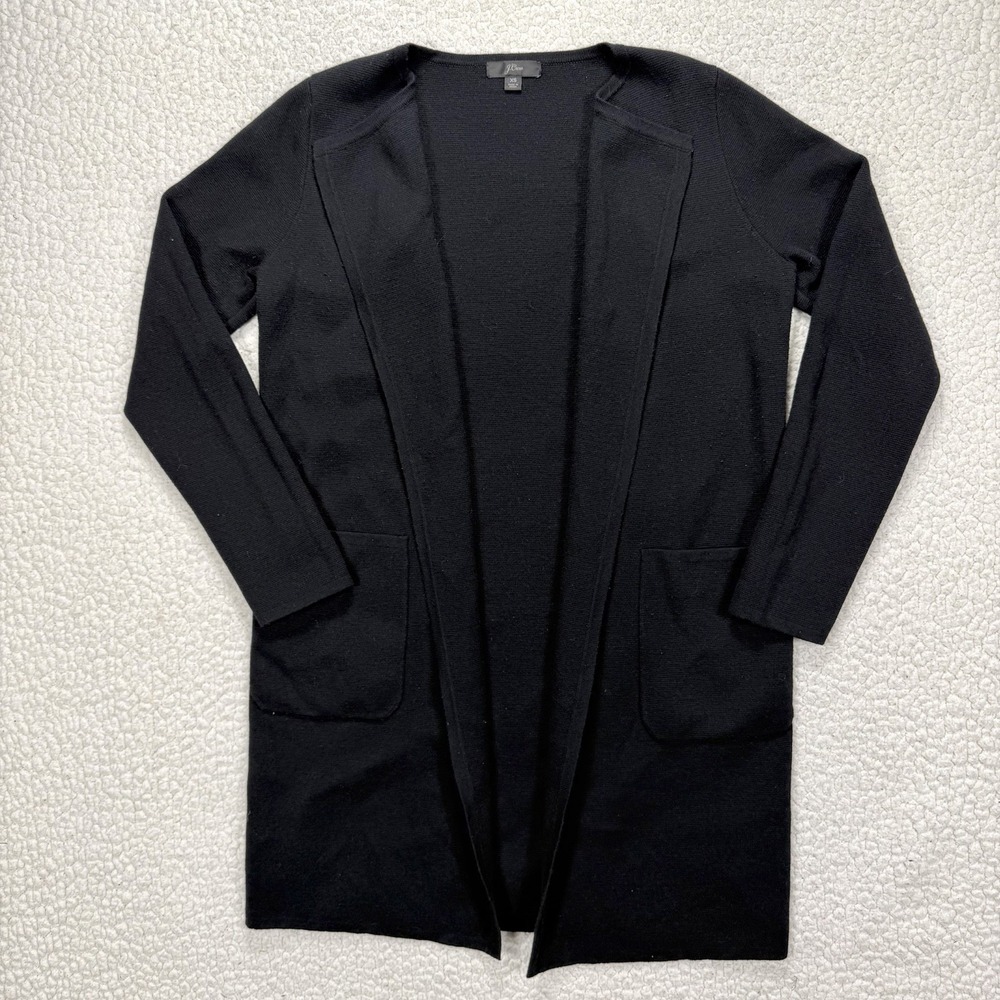 J Crew Juliette Sweater Blazer Womens XS Black Open Front Casual Minimalist Boho
